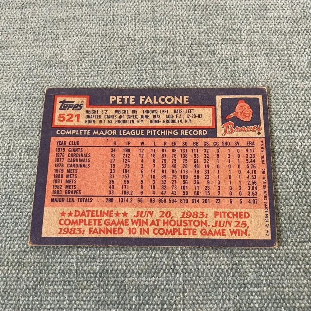 1984 Topps Atlanta Braves Baseball Card Trading Card